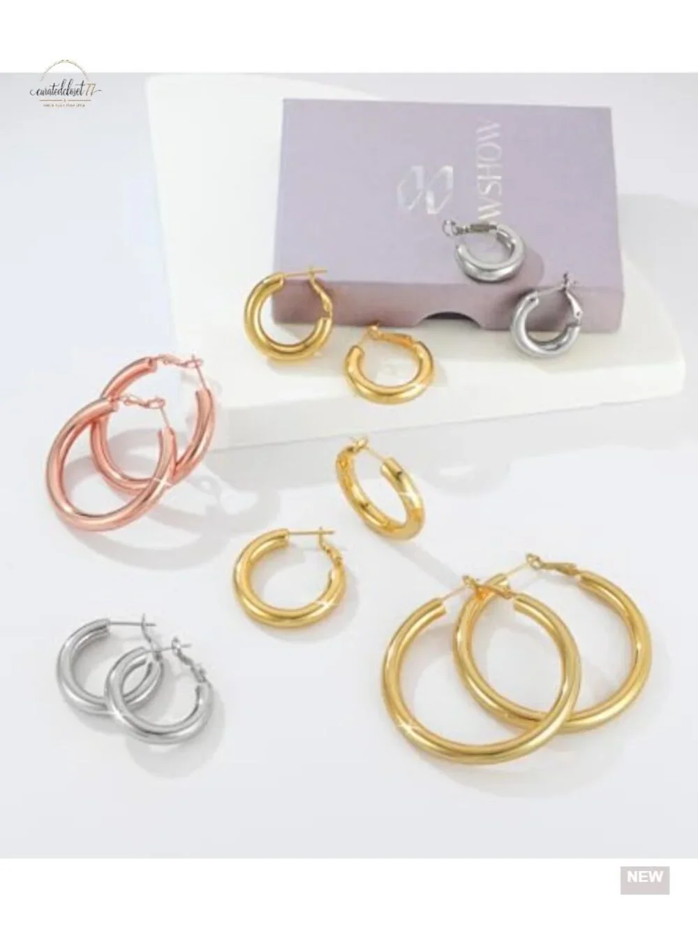 Chunky Hoop Earrings 14K Gold Plated Thick Hollow Tube Lightweight Clip On